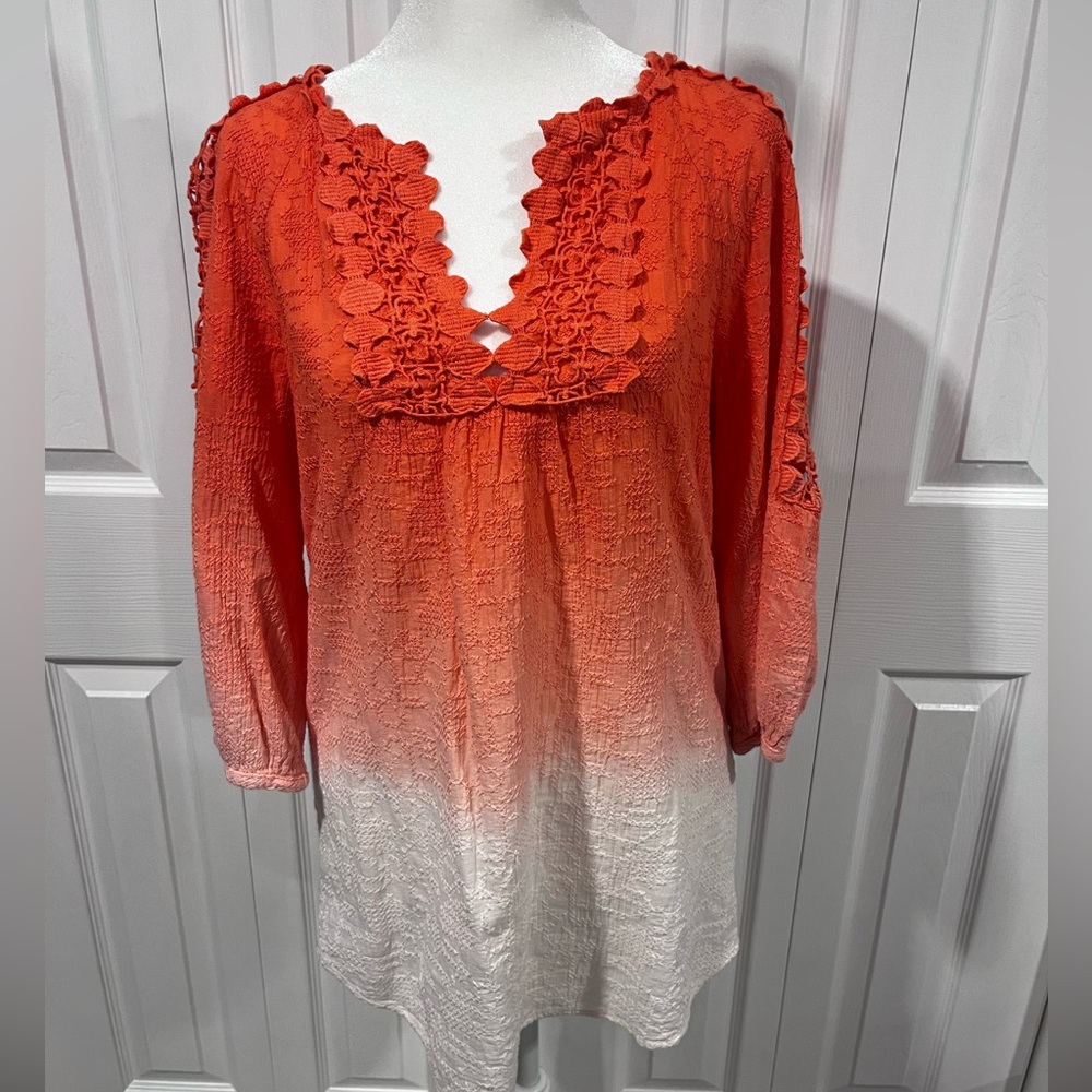 XCVI Bright Orange Lace Blouse